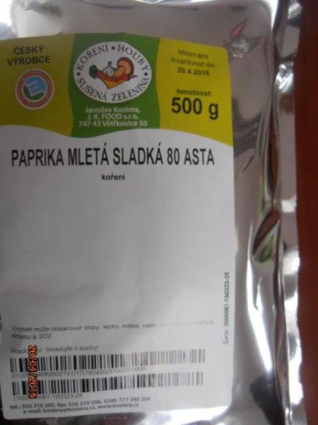 PAPRIKA MLETÁ SLADKÁ 80 ASTA