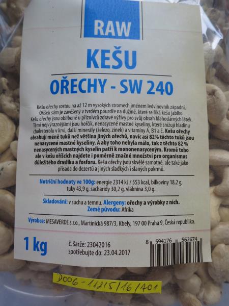 RAW KEŠU OŘECHY-SW 240