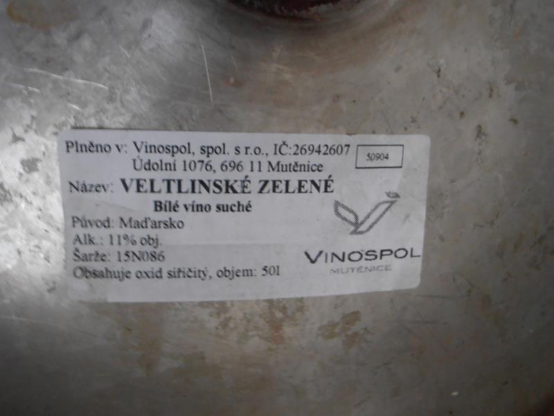 Veltlínské zelené, víno bílé suché alk.:11% obj.