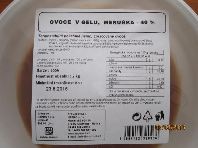 Ovoce v gelu, Meruňka - 40%