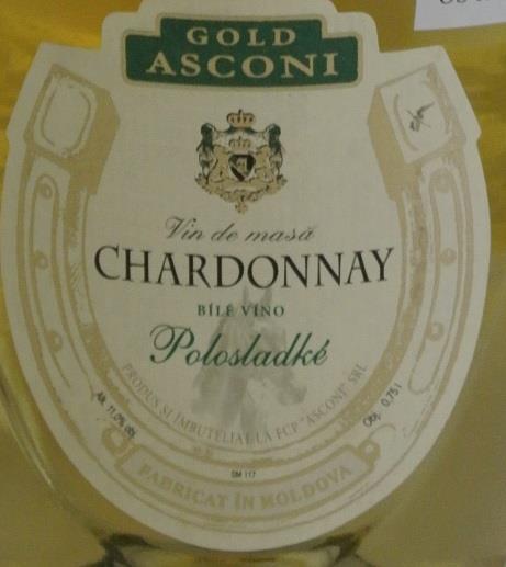 CHARDONNAY, Bílé víno polosladké, Alk. 11,0 % obj.