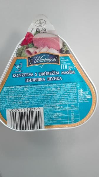 Konzerva s drůbežím masem, drůbeží šunka mletá