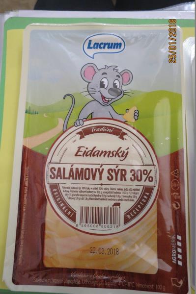 Lacrum Eidamský salámový sýr 30 %, polotvrdý plátkový sýr