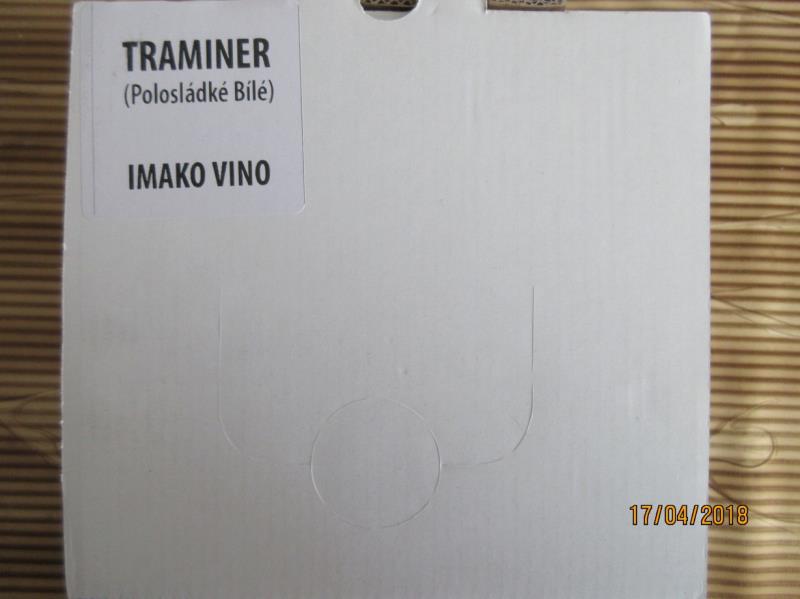 TRAMINER (Polosladké Bílé), Země původu: Makedonie, Alkohol: 12 % objem, Vyrobeno a plněno v IMAKO VINO