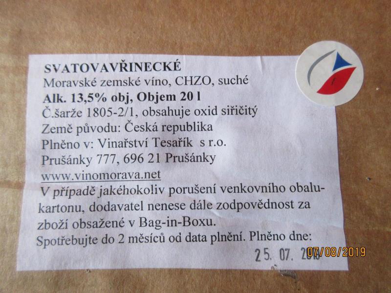 SVATOVAVŘINECKÉ, Moravské zemské víno, suché, Alk. 13,5 % obj., Země původu: Česká republika, Plněno v: Vinařství Tesařík s.r.o.