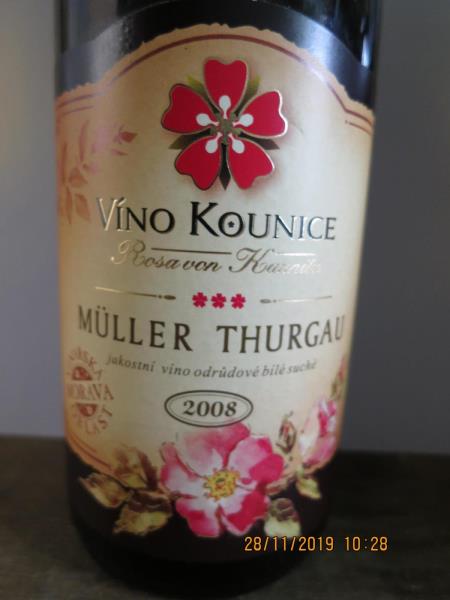 Müller Thurgau, jakostní víno odrůdové bílé suché,alk. 11,5% obj., 2008