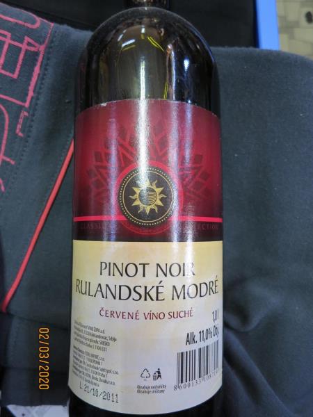 PINOT NOIR RULANDSKÉ MODRÉ, červené víno suché, Alk. 11,0% Obj.