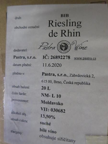 Riesling de Rhin suché bílé víno, č.š. NM - L 10