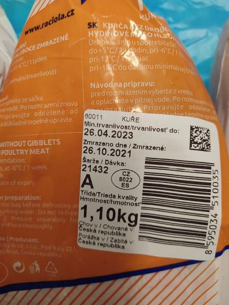 Kuře celé A, bez drobů, mražené