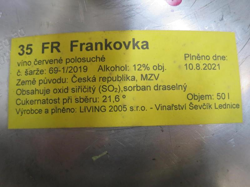 Frankovka, polosuché, č. š. 69-1/2019, alk. 12% obj., MZV