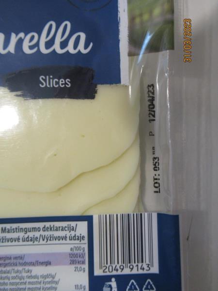 Sýr Mozzarella, plátky