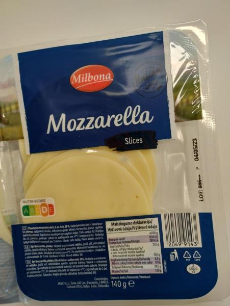 Milbona Mozzarella Slices, Sýr Mozzarella, plátky  