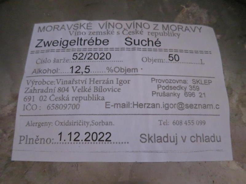 Zweigeltrebe, suché, č. š. 52/2020, alk. 12,5% obj., MZV