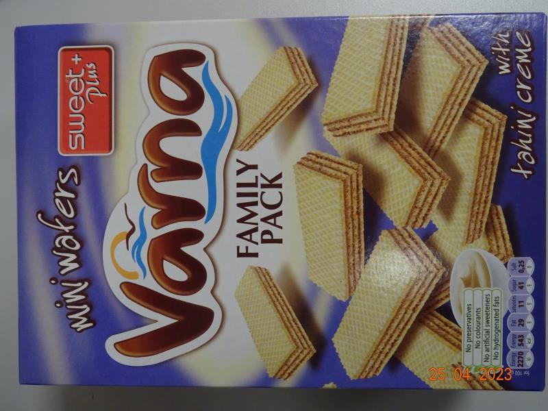 Varna mini wafers with tahini creme, Plněné oplatky – Mini oplatky s tahini krémem (79%)