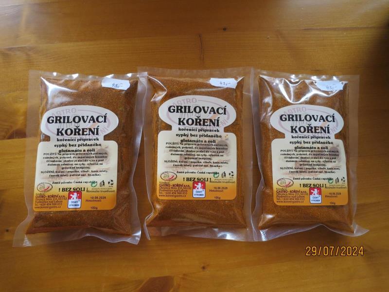 Grilovací koření, kořenící přípravek sypký bez přidaného glutamátu a soli