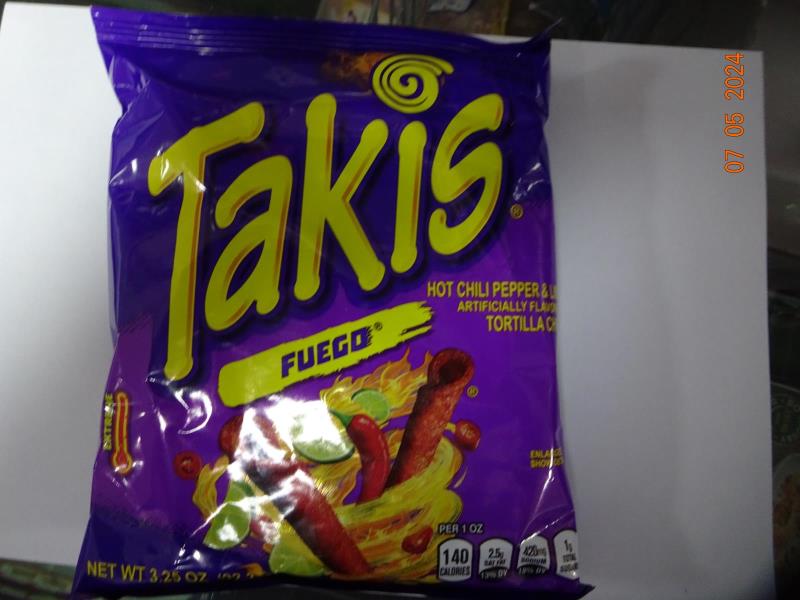 Takis fuego hot chili pepper artificially flavored TORTILLA CHIPS