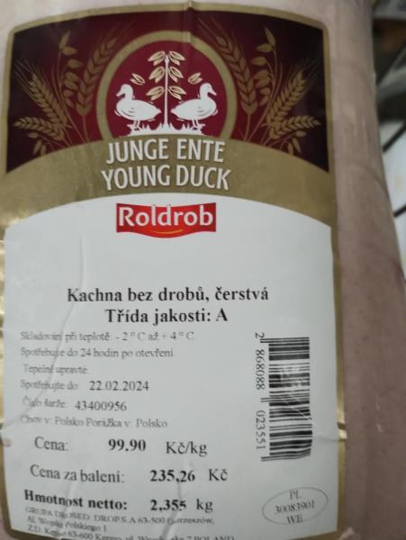 Kachna bez drobů, čerstvá, Třída jakosti A