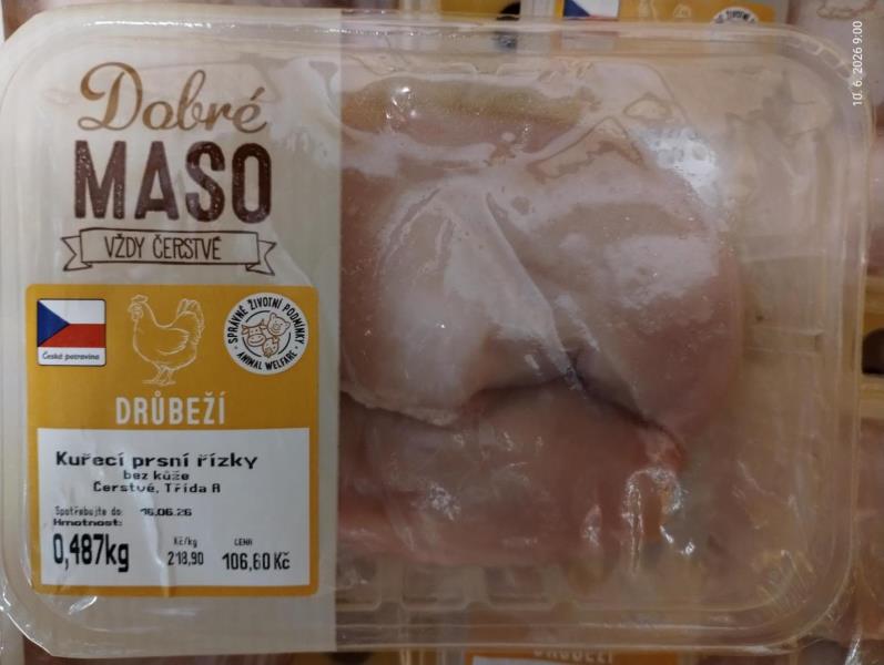 Dobré maso vždy čerstvé drůbeží Kuřecí prsní řízky bez kůže