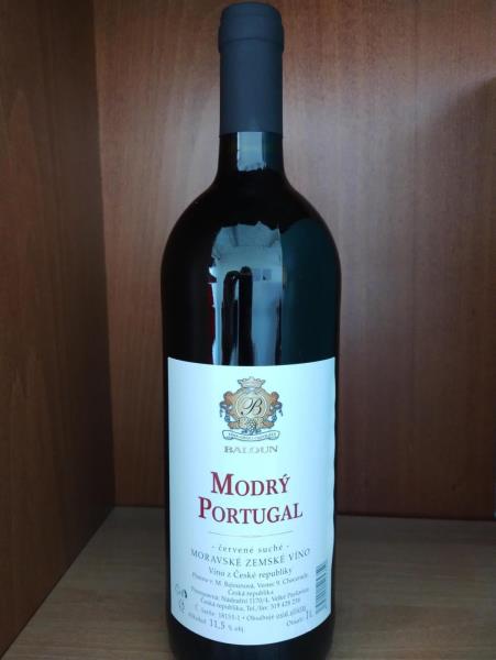 Modrý Portugal, moravské zemské víno, červené suché, č.š. 18155-1, alk. 11,5 % obj.