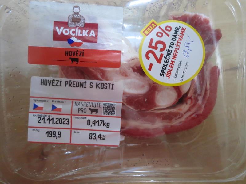 HOVĚZÍ PŘEDNÍ S KOSTÍ, výsekové hovězí maso, hovězí bok s kostí